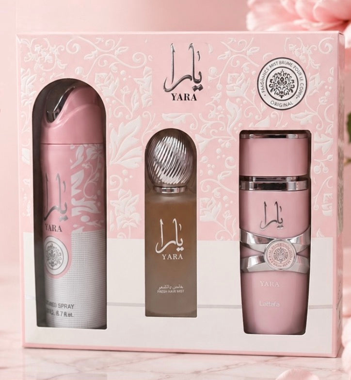 Lattafa Yara SET, 100ml Yara Perfume, 200ml body spray, 50ml hair mist
