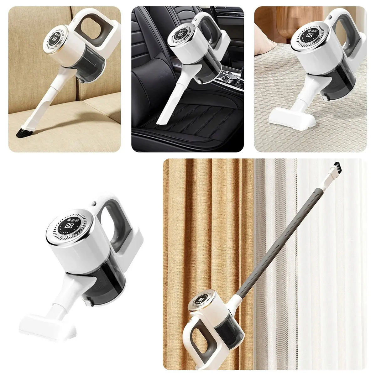 Cordless vacuum cleaner with suction and mopping function. 3 power levels and 4 nozzles.Color: White-Cordless vacuum cleaner with suction and mopping function. 3 power levels and 4 nozzles.Color: White