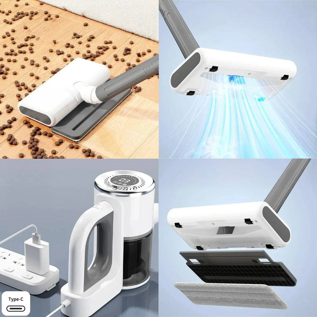 Cordless vacuum cleaner with suction and mopping function. 3 power levels and 4 nozzles.Color: White-Cordless vacuum cleaner with suction and mopping function. 3 power levels and 4 nozzles.Color: White