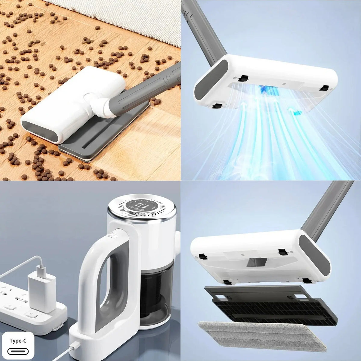 Cordless vacuum cleaner with suction and mopping function. 3 power levels and 4 nozzles.Color: White-Cordless vacuum cleaner with suction and mopping function. 3 power levels and 4 nozzles.Color: White