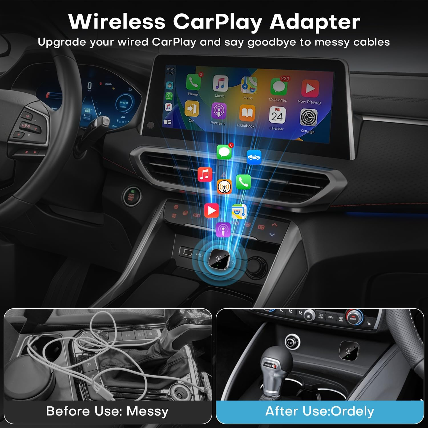 2-in-1 Wireless CarPlay & Android Auto Adapter, Plug & Play CarPlay