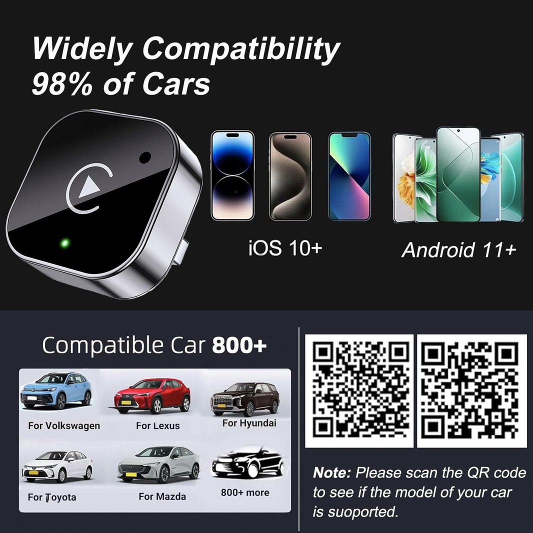2-in-1 Wireless CarPlay & Android Auto Adapter, Plug & Play CarPlay-2-in-1 Wireless CarPlay & Android Auto Adapter, Plug & Play CarPlay