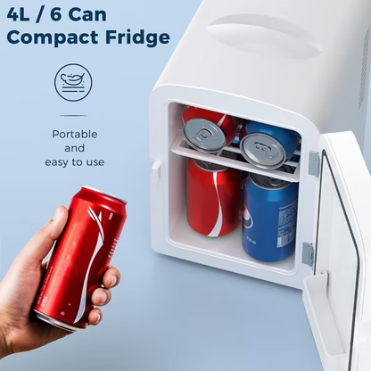 Star Makeup Compact Refrigerator with LED Mirror, 4L Mini Fridge, Skin Care, for Bedroom, Car, Office & Dorm, White